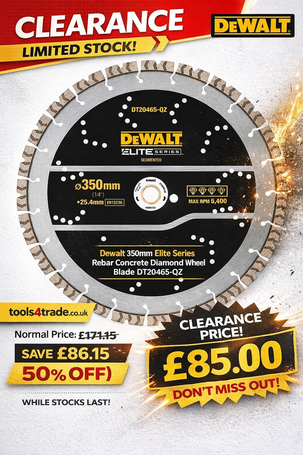 🚨 CLEARANCE ALERT: 50% OFF DEWALT ELITE SERIES DIAMOND BLADES 🚨