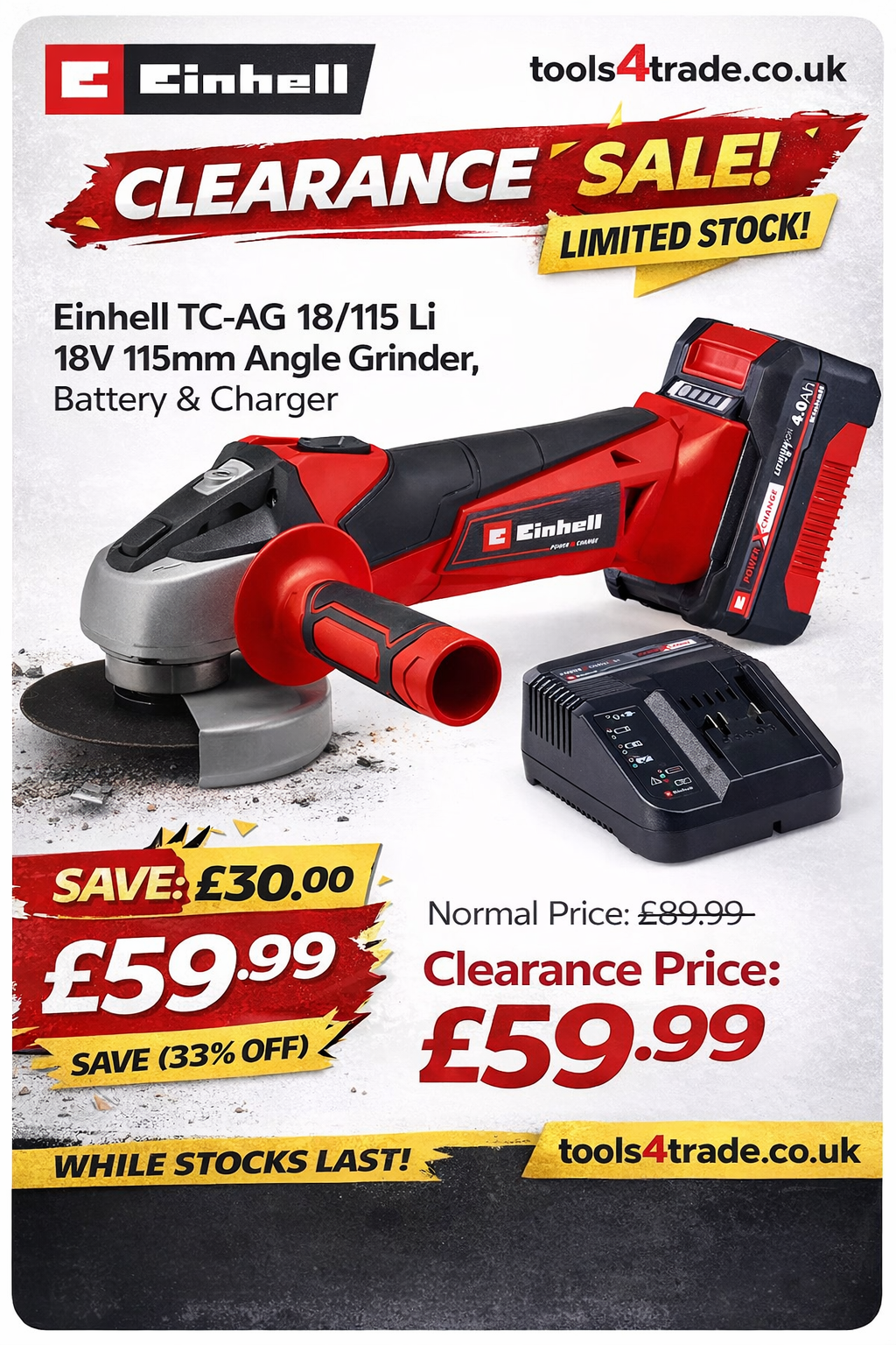 🔴 CLEARANCE ALERT: Cordless Angle Grinder + 4.0Ah Battery + Charger for UNDER SIXTY QUID 🔴